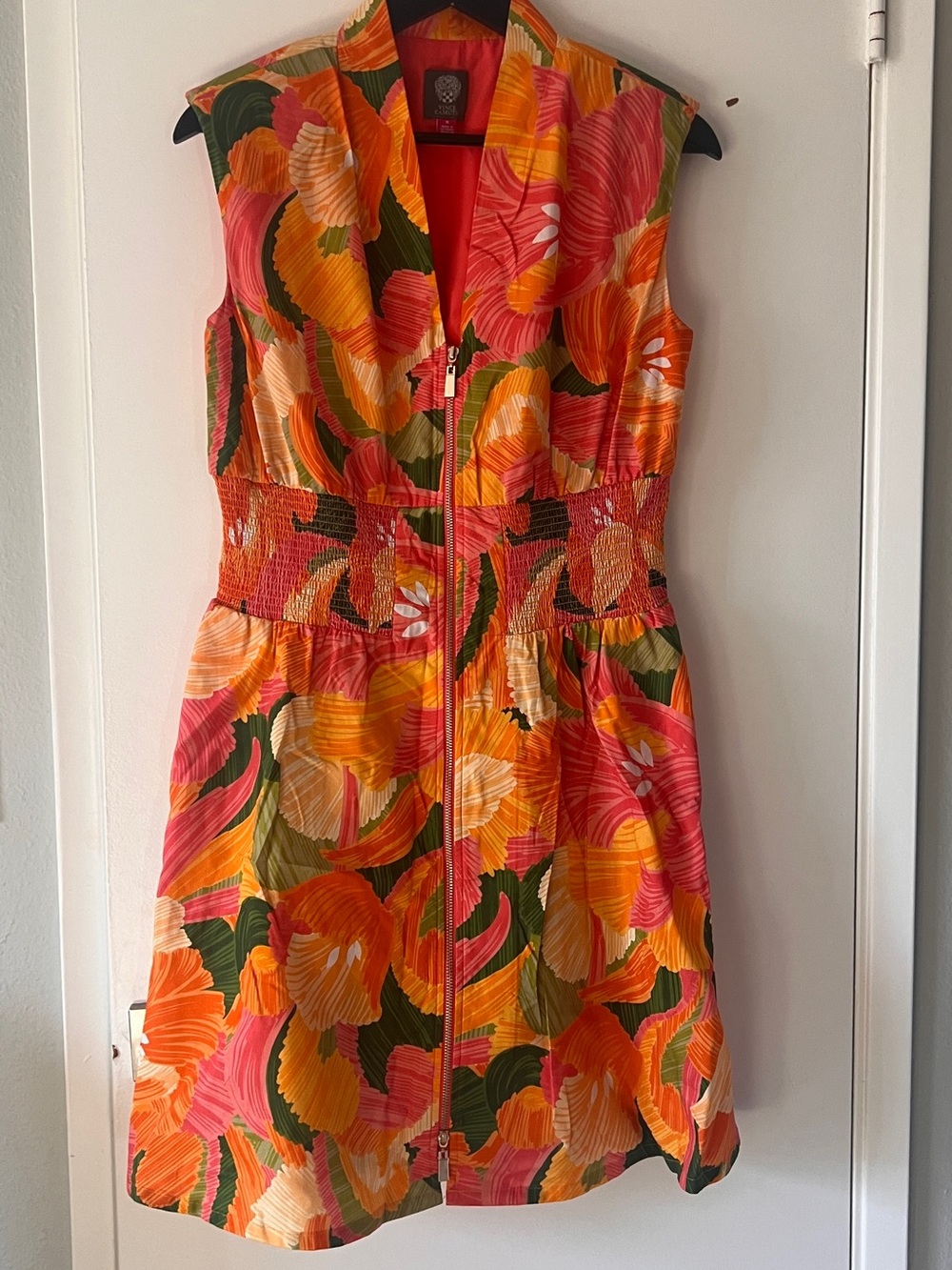 Vince Camuto Floral Zip-Front Mini Dress in Orange, Pink & Green
